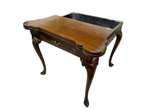 Fine George II Mahogany Concertina Action Card Table with Drawer, c.1750