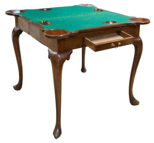 Fine George II Mahogany Concertina Action Card Table with Drawer, c.1750