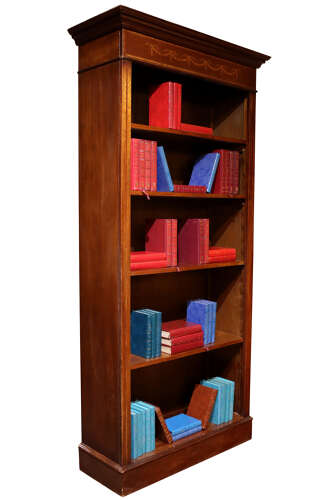 Mahogany Inlaid Edwardian Style Open Bookcase, Circa 1950