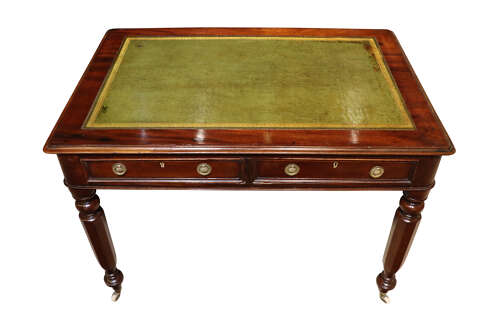 William IV Mahogany Two Drawer Leather Top Writing Table, Circa 1835