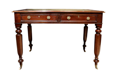 William IV Mahogany Two Drawer Leather Top Writing Table, Circa 1835
