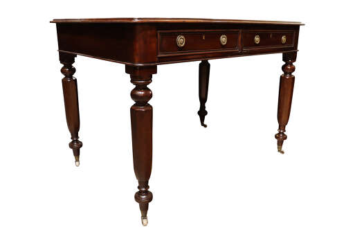 William IV Mahogany Two Drawer Leather Top Writing Table, Circa 1835