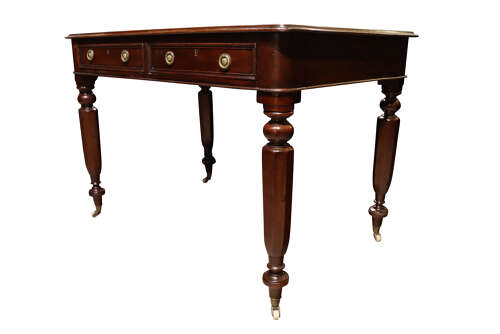 William IV Mahogany Two Drawer Leather Top Writing Table, Circa 1835