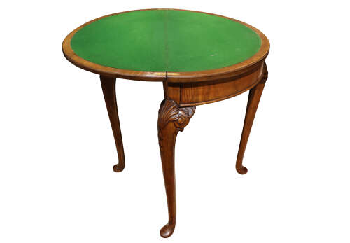 1920s Queen Anne Style Walnut Demi-Lune Folding Card Table