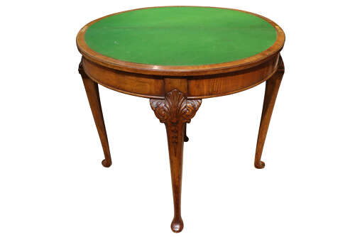 1920s Queen Anne Style Walnut Demi-Lune Folding Card Table