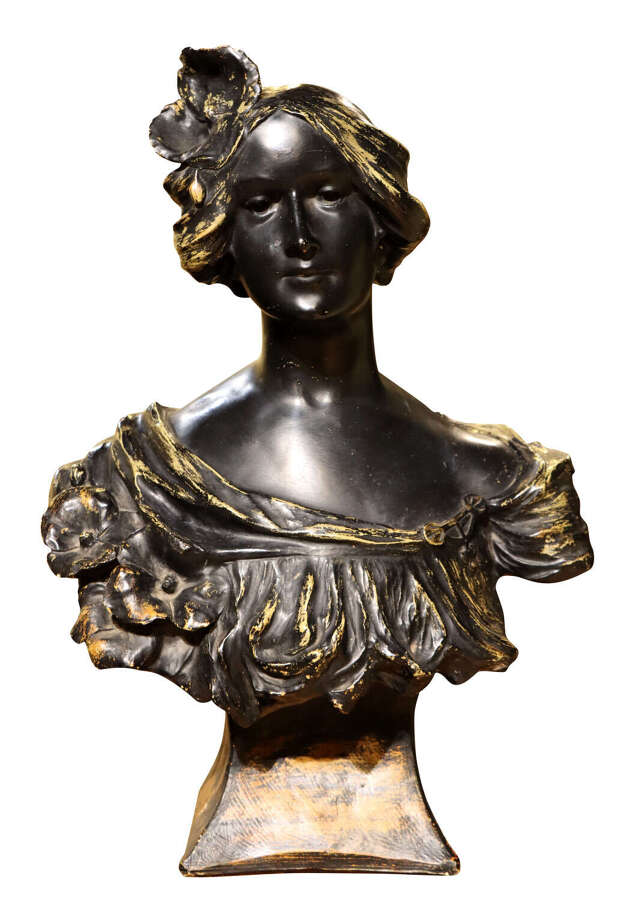 Signed L. Mattei French Art Nouveau Patinated Spelter Bust of a Young Woman, circa 1900