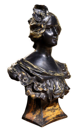 Signed L. Mattei French Art Nouveau Patinated Spelter Bust of a Young Woman, circa 1900