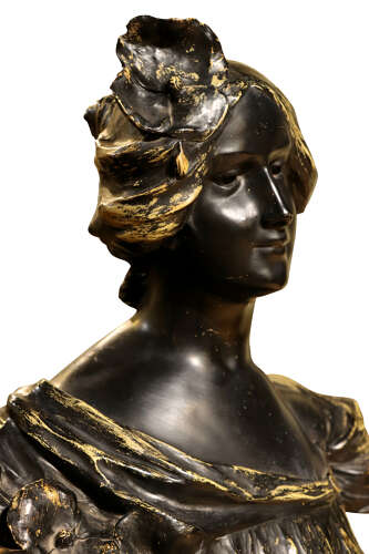 Signed L. Mattei French Art Nouveau Patinated Spelter Bust of a Young Woman, circa 1900
