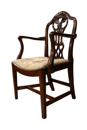 Pair of Edwardian Mahogany Chippendale Revival Open Armchairs / Elbow Chairs