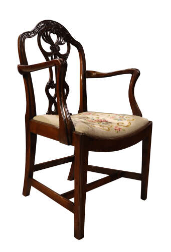Pair of Edwardian Mahogany Chippendale Revival Open Armchairs / Elbow Chairs