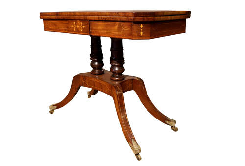 Fine Regency Inlaid Rosewood Card Table with Brass Sabots & Castors, Circa 1820