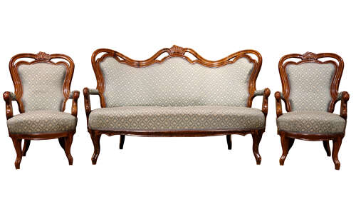 Fine Continental Walnut Three-Piece Salon Suite circa 1890