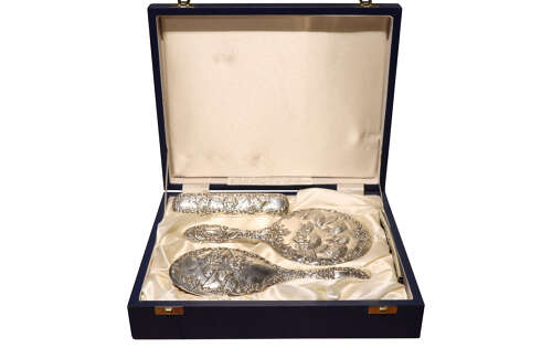 Hallmarked Sterling Silver Four Piece Dressing Table Set