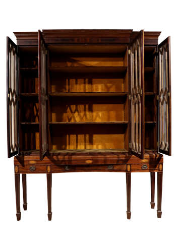 Exceptional Inlaid Mahogany Breakfront Display Cabinet on Stand, Circa 1880
