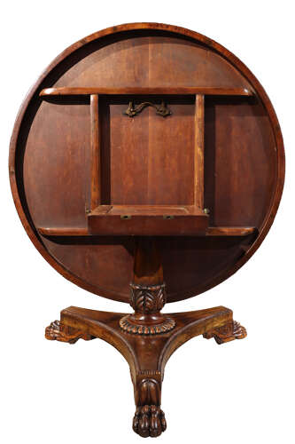 Superb William IV Rosewood Circular Breakfast Table with Lion Paw Feet, c.1830
