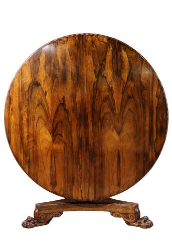Superb William IV Rosewood Circular Breakfast Table with Lion Paw Feet, c.1830
