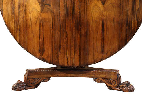 Superb William IV Rosewood Circular Breakfast Table with Lion Paw Feet, c.1830