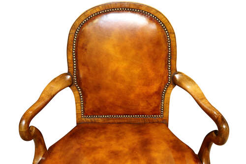 Pair of Walnut Framed Leather Upholstered Armchairs c.1900