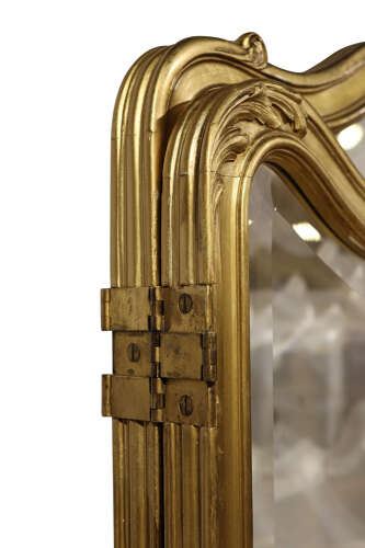 Fine French Giltwood Three Fold Screen with Bevelled Glass & Silk Panels c.1870