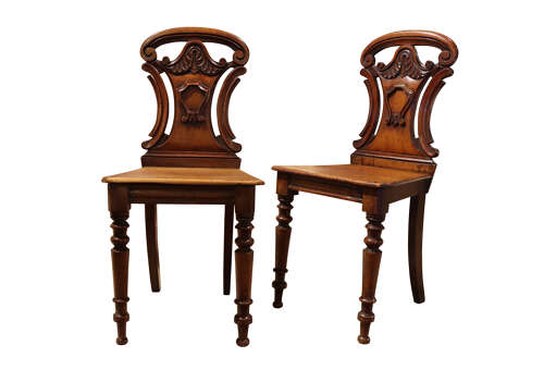 A Good Pair of Victorian Mahogany Hall Chairs c.1860