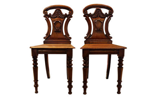 A Good Pair of Victorian Mahogany Hall Chairs c.1860