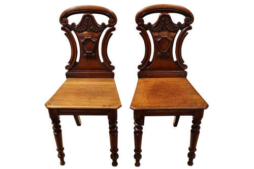 A Good Pair of Victorian Mahogany Hall Chairs c.1860