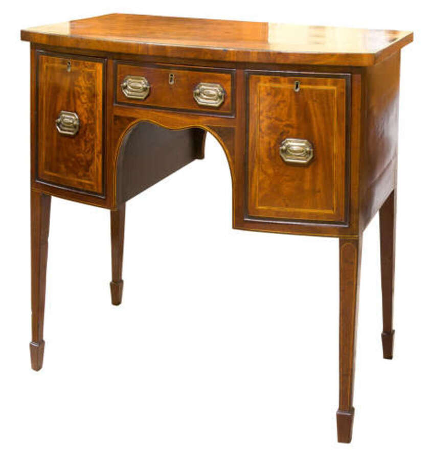 A rare small George III mahogany and purpleheart banded bow-front sideboard, circa 1760