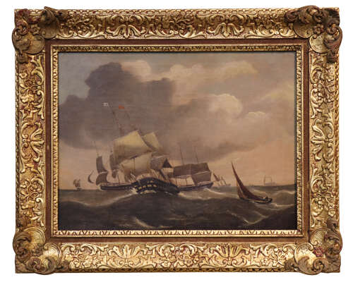 An Early Victorian Oil on Canvas of Shipping in Heavy Seas