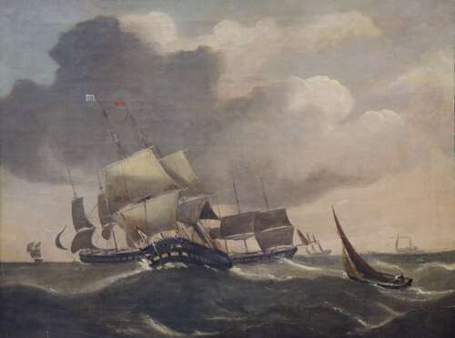 An Early Victorian Oil on Canvas of Shipping in Heavy Seas