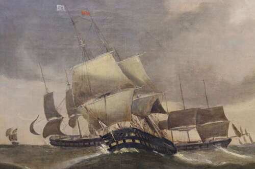 An Early Victorian Oil on Canvas of Shipping in Heavy Seas