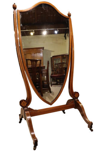 Fine Regency Inlaid Mahogany Cheval Mirror, c.1800–1820