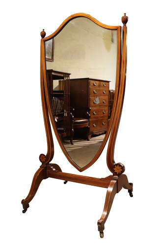 Fine Regency Inlaid Mahogany Cheval Mirror, c.1800–1820