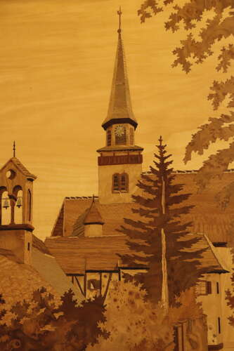 Signed Marquetry Picture of Lauterbourg, France, c.1970
