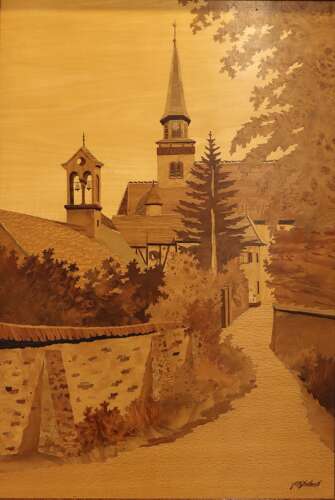 Signed Marquetry Picture of Lauterbourg, France, c.1970