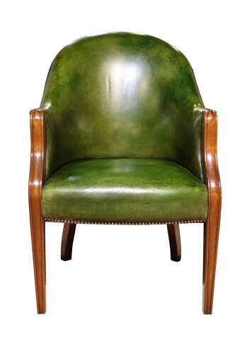 Mahogany Library Armchair Upholstered in Green Leather