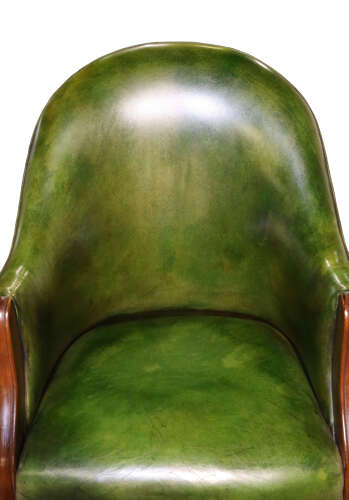 Mahogany Library Armchair Upholstered in Green Leather