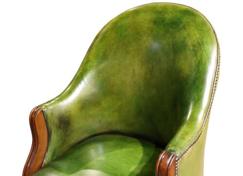 Mahogany Library Armchair Upholstered in Green Leather