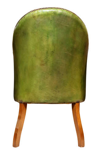 Mahogany Library Armchair Upholstered in Green Leather