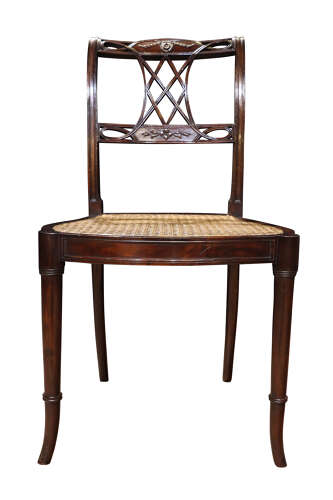 Edwardian Inlaid Mahogany Bedroom Chair with Cane Seat c.1900