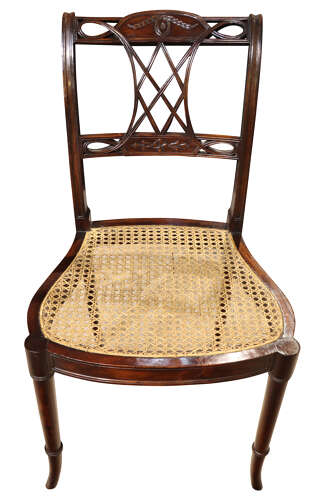 Edwardian Inlaid Mahogany Bedroom Chair with Cane Seat c.1900