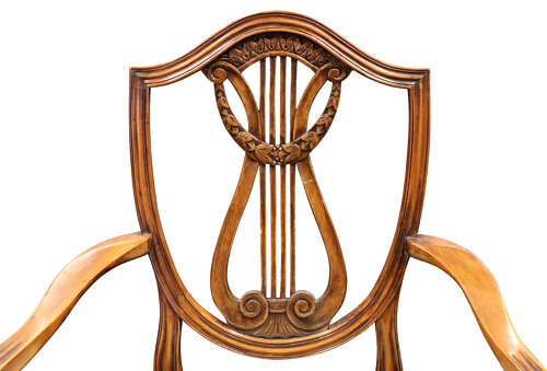 Set of Eight Hepplewhite Style Mahogany Lyre Back Dining Chairs, circa 1930