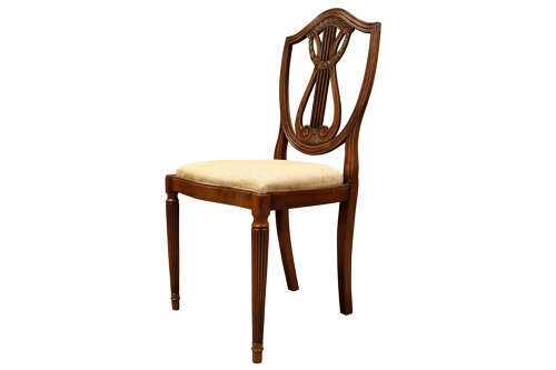Set of Eight Hepplewhite Style Mahogany Lyre Back Dining Chairs, circa 1930
