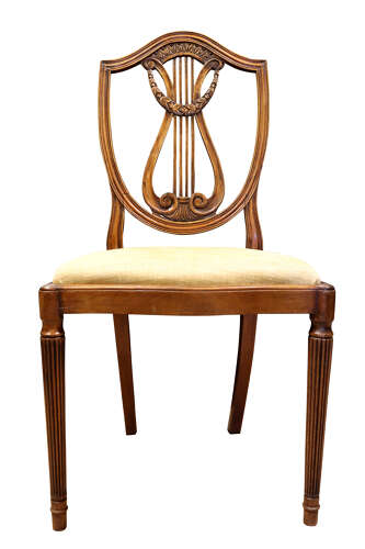 Set of Eight Hepplewhite Style Mahogany Lyre Back Dining Chairs, circa 1930