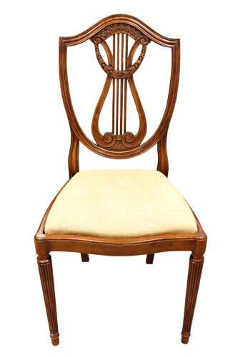 Set of Eight Hepplewhite Style Mahogany Lyre Back Dining Chairs, circa 1930