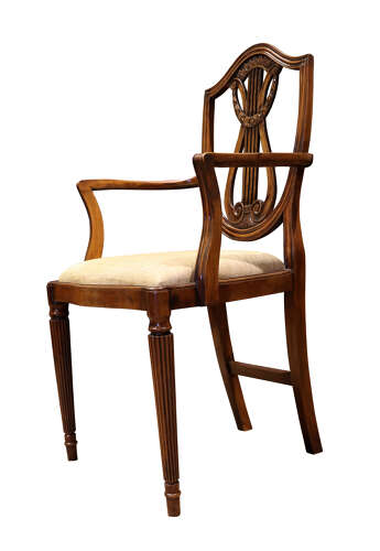 Set of Eight Hepplewhite Style Mahogany Lyre Back Dining Chairs, circa 1930
