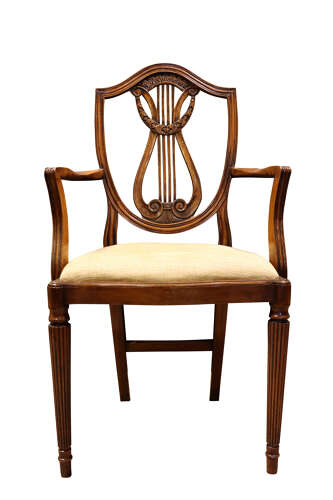 Set of Eight Hepplewhite Style Mahogany Lyre Back Dining Chairs, circa 1930