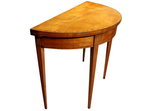 George III Satinwood and Kingwood Crossbanded Demi-Lune Card Table, circa 1800