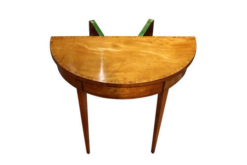 George III Satinwood and Kingwood Crossbanded Demi-Lune Card Table, circa 1800