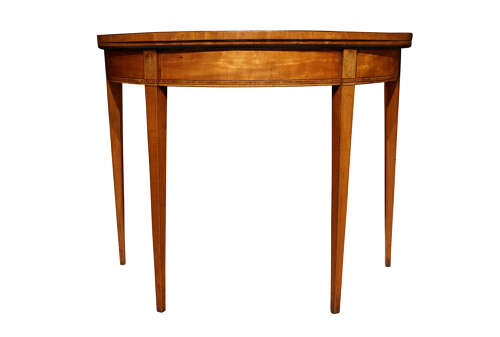 George III Satinwood and Kingwood Crossbanded Demi-Lune Card Table, circa 1800