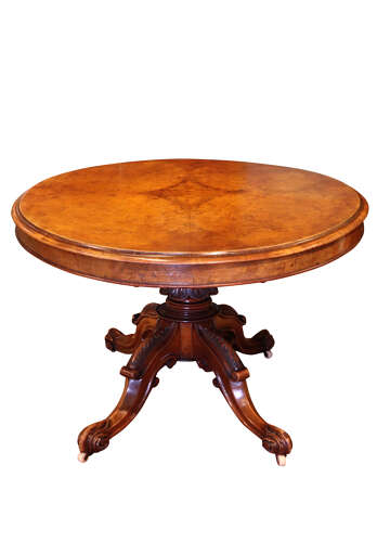 Fine Victorian Burr Walnut Oval Loo Table, c.1870